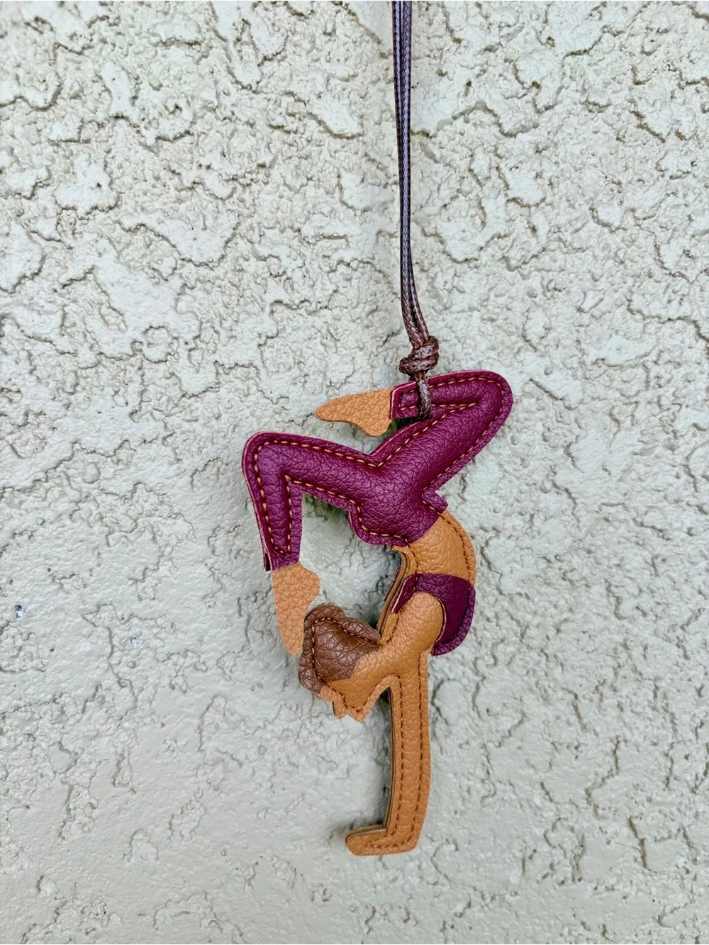 Vegan Leather Acrobat/Yoga Bag Charm in Plum and Tan